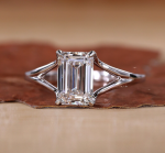 Beautiful Emerald Cut Solitaire Lab Grown Diamond Gold Ring - Image 2