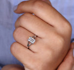 Beautiful Emerald Cut Solitaire Lab Grown Diamond Gold Ring - Image 5