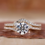 Round Cut Lab Grown Diamond Gold Band Set