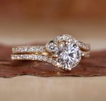 Round Cut Lab Grown Diamond Gold Band Set - Image 3