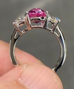 Cushion Cut Pink Sapphire Lab Grown Diamond White Gold Ring - Image 2