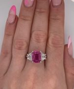 Cushion Cut Pink Sapphire Lab Grown Diamond White Gold Ring - Image 3