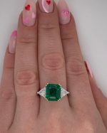 Asscher Cut Green Sapphire Lab Grown Diamond White Gold Ring - Image 4