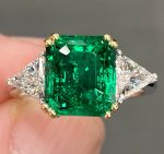 Asscher Cut Green Sapphire Lab Grown Diamond White Gold Ring