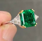 Asscher Cut Green Sapphire Lab Grown Diamond White Gold Ring - Image 2