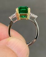Asscher Cut Green Sapphire Lab Grown Diamond White Gold Ring - Image 3
