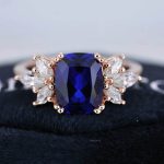2.20 Carat Blue Sapphire Gemstone Lab Grown Diamond Gold Ring