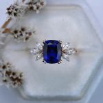 2.20 Carat Blue Sapphire Gemstone Lab Grown Diamond Gold Ring - Image 3