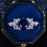 Oval Cut Blue Sapphire Gemstone Lab Grown Diamond White Gold Ring - Image 2