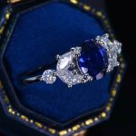 Oval Cut Blue Sapphire Gemstone Lab Grown Diamond White Gold Ring - Image 4