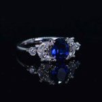 Oval Cut Blue Sapphire Gemstone Lab Grown Diamond White Gold Ring