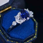 Oval Cut Blue Sapphire Gemstone Lab Grown Diamond White Gold Ring - Image 3