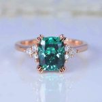 Cushion Cut Emerald Gemstone Lab Grown Diamond Gold Ring