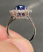 Blue Sapphire Gemstone Lab Grown Diamond Gold Ring - Image 2