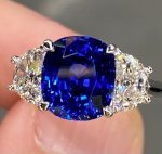 Cushion Blue Sapphire Gemstone Lab Grown Diamond Gold Ring