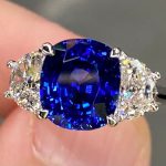 Cushion Blue Sapphire Gemstone Lab Grown Diamond Gold Ring