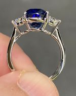 Cushion Blue Sapphire Gemstone Lab Grown Diamond Gold Ring - Image 3