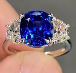 Cushion Blue Sapphire Gemstone Lab Grown Diamond Gold Ring - Image 2