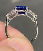 Oval Cut Blue Sapphire Gemstone Lab Grown Diamond Gold Ring - Image 3