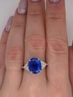 Oval Cut Blue Sapphire Gemstone Lab Grown Diamond Gold Ring - Image 4