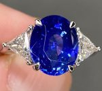 Oval Cut Blue Sapphire Gemstone Lab Grown Diamond Gold Ring