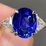 Oval Cut Blue Sapphire Gemstone Lab Grown Diamond Gold Ring