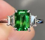Emerald Cut Green Sapphire Lab Grown Diamond White Gold Ring