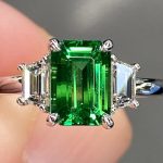 Emerald Cut Green Sapphire Lab Grown Diamond White Gold Ring