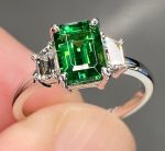 Emerald Cut Green Sapphire Lab Grown Diamond White Gold Ring - Image 2