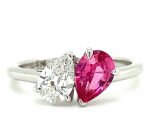 Pear Cut Pink Sapphire Lab Grown Diamond White Gold Ring - Image 2