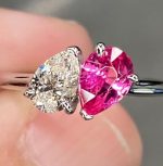 Pear Cut Pink Sapphire Lab Grown Diamond White Gold Ring