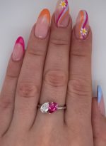 Pear Cut Pink Sapphire Lab Grown Diamond White Gold Ring - Image 4