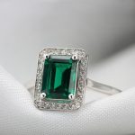 Emerald Green Sapphire Halo Lab Grown Diamond Ring