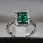 Emerald Green Sapphire Halo Lab Grown Diamond Ring - Image 2