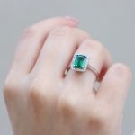 Emerald Green Sapphire Halo Lab Grown Diamond Ring - Image 4