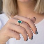 Emerald Green Sapphire Halo Lab Grown Diamond Ring - Image 5