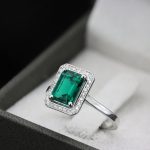 Emerald Green Sapphire Halo Lab Grown Diamond Ring - Image 3