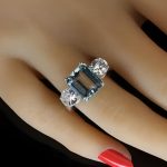 Emerald Cut Aquamarine Gemstone Lab Grown Diamond Gold Ring - Image 4
