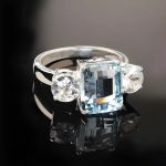Emerald Cut Aquamarine Gemstone Lab Grown Diamond Gold Ring - Image 3