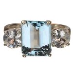 Emerald Cut Aquamarine Gemstone Lab Grown Diamond Gold Ring - Image 2
