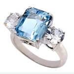 Emerald Cut Aquamarine Gemstone Lab Grown Diamond Gold Ring