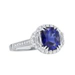 3.00 Carat Blue Sapphire Gemstone Lab Grown Diamond Ring