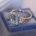 Emerald Aquamarine Gemstone Lab Grown Diamond Yellow Gold 14K Ring