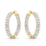 Emerald Cut Lab Grown Diamond Gold Hoops Earring - Image 2