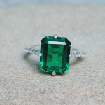 Green Emerald 3.00 Carat Solitaire with Accents Gemstone Lab Grown Diamond Ring