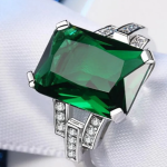 Emerald Solitaire with Accents Lab Grown Diamond Gold Ring - Image 2