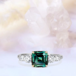 Green Emerald Gemstone Lab Grown Diamond Ring