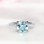2.00 Aquamarine Cushion Cut Gemstone Ring
