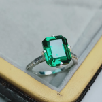 Green Emerald 3.00 Carat Solitaire with Accents Gemstone Lab Grown Diamond Ring - Image 2
