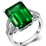 Emerald Solitaire with Accents Lab Grown Diamond Gold Ring